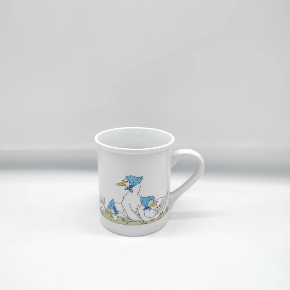 Vtg Blue Bonnet Duck Parade Coffee Mug 1985 County Blue Cottagecore Primitive